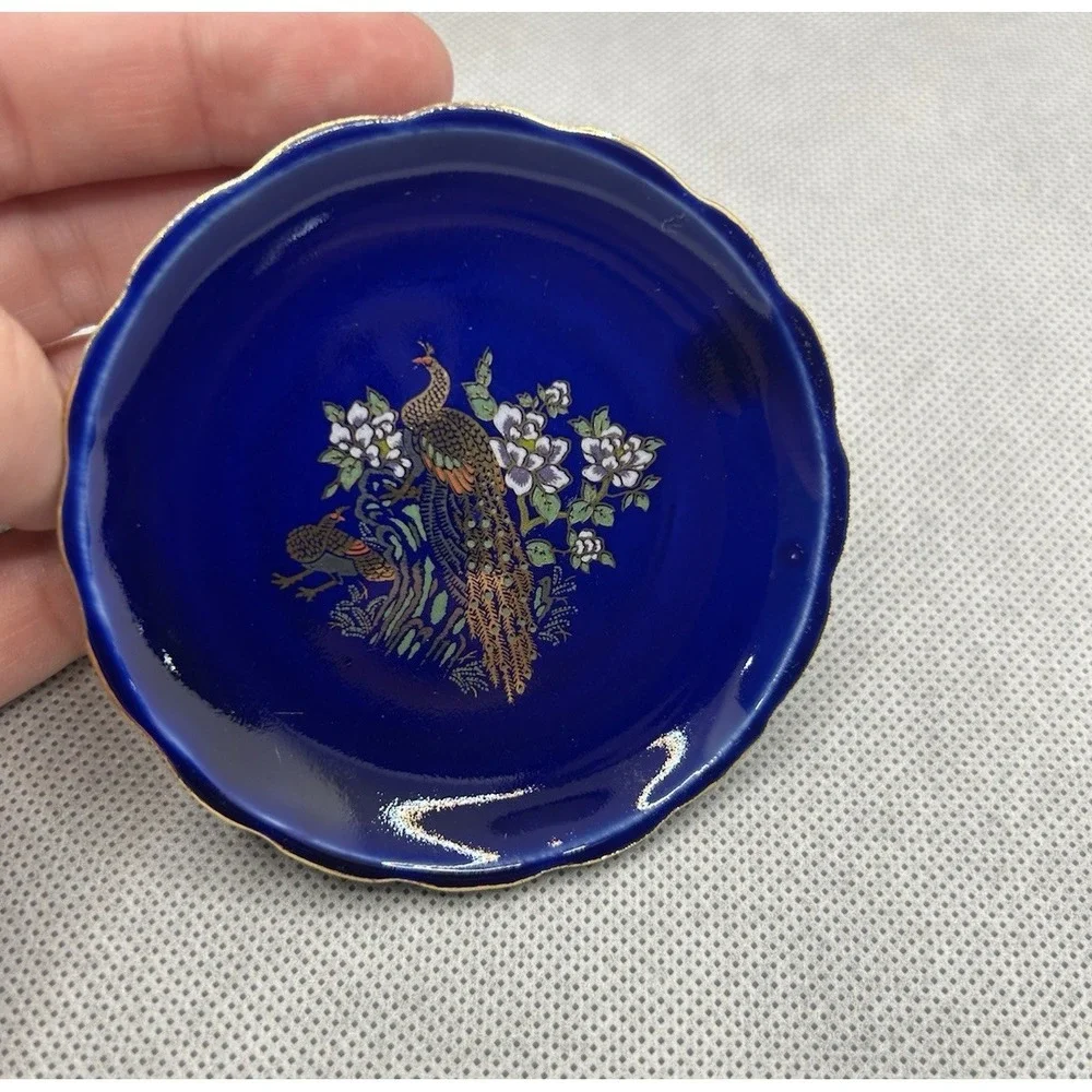 Vintage Cobalt Blue Table Bell w/ Saucer‎ Gold Metallic Accents Peacock Venetian